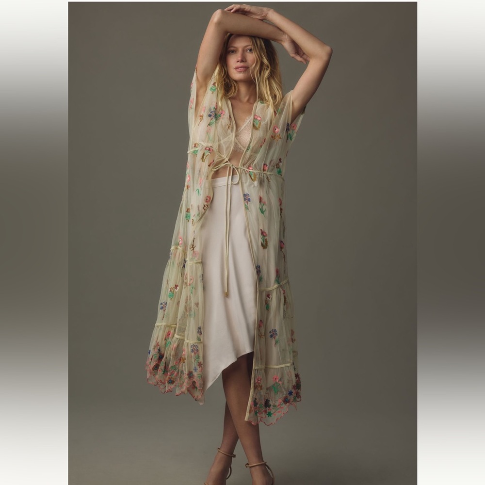 Anthropologie bl^nk London brand Floral Embroidered Overlay Duster
